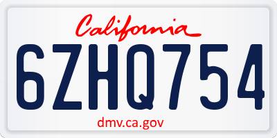 CA license plate 6ZHQ754