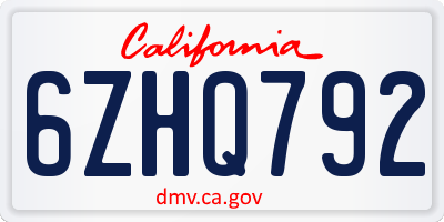 CA license plate 6ZHQ792