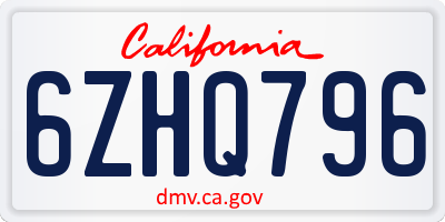 CA license plate 6ZHQ796