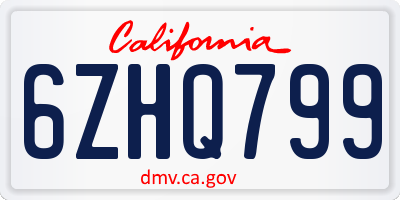 CA license plate 6ZHQ799