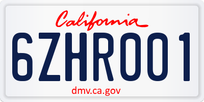 CA license plate 6ZHR001