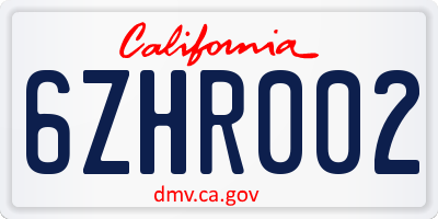 CA license plate 6ZHR002