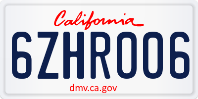 CA license plate 6ZHR006