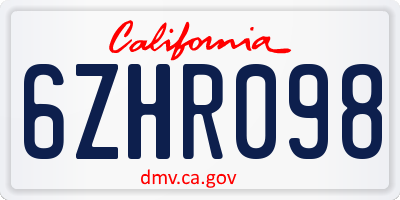 CA license plate 6ZHR098
