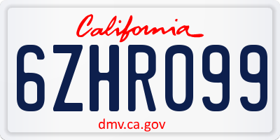 CA license plate 6ZHR099