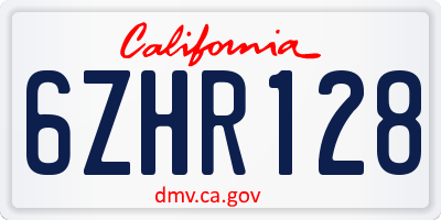 CA license plate 6ZHR128