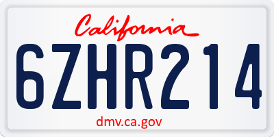 CA license plate 6ZHR214