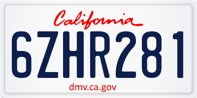 CA license plate 6ZHR281