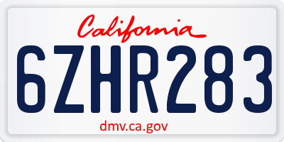 CA license plate 6ZHR283
