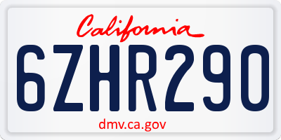 CA license plate 6ZHR290