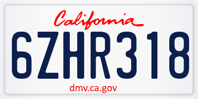 CA license plate 6ZHR318