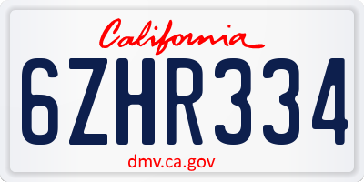 CA license plate 6ZHR334
