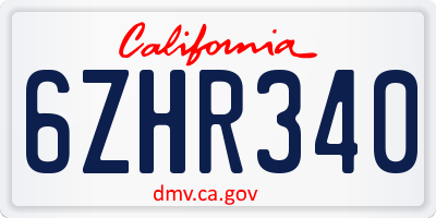 CA license plate 6ZHR340