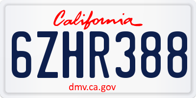 CA license plate 6ZHR388