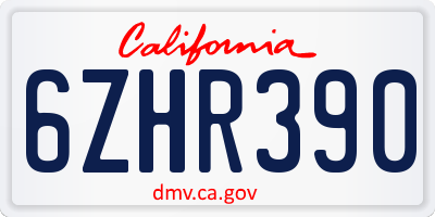 CA license plate 6ZHR390
