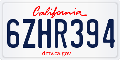 CA license plate 6ZHR394