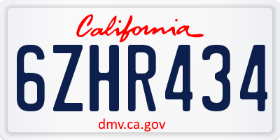 CA license plate 6ZHR434