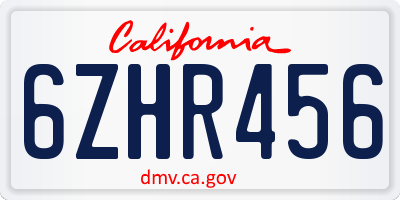 CA license plate 6ZHR456