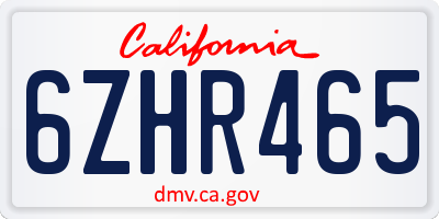 CA license plate 6ZHR465