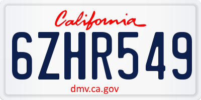 CA license plate 6ZHR549