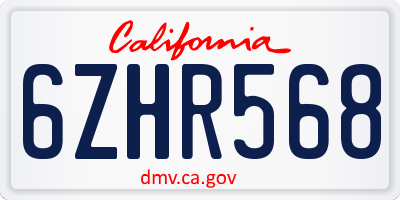 CA license plate 6ZHR568