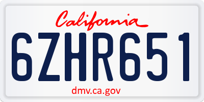 CA license plate 6ZHR651