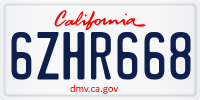 CA license plate 6ZHR668