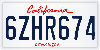 CA license plate 6ZHR674