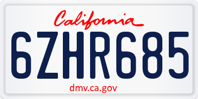 CA license plate 6ZHR685