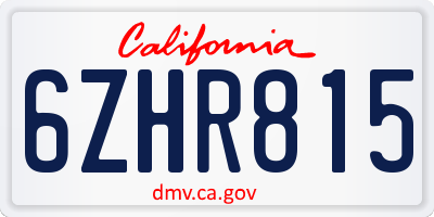 CA license plate 6ZHR815