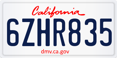 CA license plate 6ZHR835