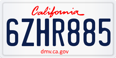 CA license plate 6ZHR885