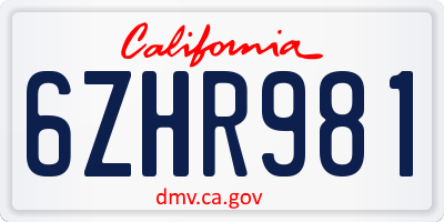 CA license plate 6ZHR981