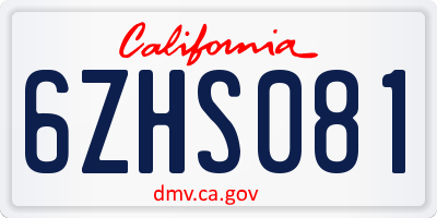 CA license plate 6ZHS081
