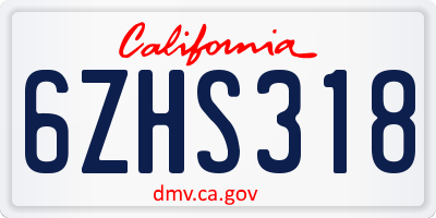 CA license plate 6ZHS318