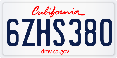 CA license plate 6ZHS380