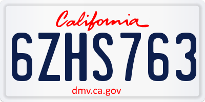 CA license plate 6ZHS763