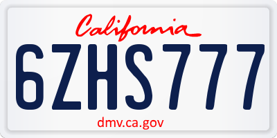 CA license plate 6ZHS777