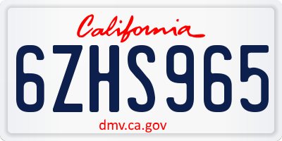 CA license plate 6ZHS965