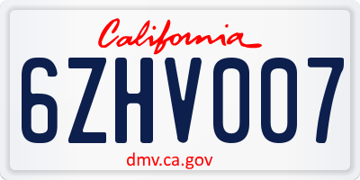 CA license plate 6ZHV007