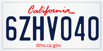 CA license plate 6ZHV040