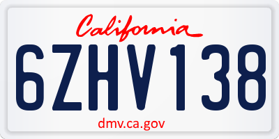 CA license plate 6ZHV138