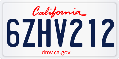 CA license plate 6ZHV212