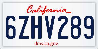 CA license plate 6ZHV289