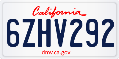 CA license plate 6ZHV292