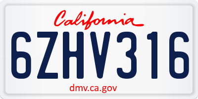 CA license plate 6ZHV316