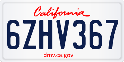 CA license plate 6ZHV367