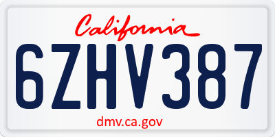 CA license plate 6ZHV387