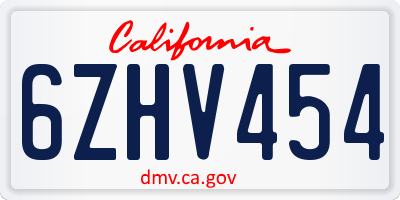 CA license plate 6ZHV454