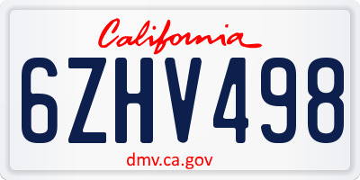 CA license plate 6ZHV498
